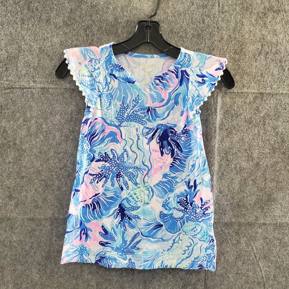 Lilly Pulitzer Kids Girl's Size S 6/7 Blue Pink White Print Dress Cute
